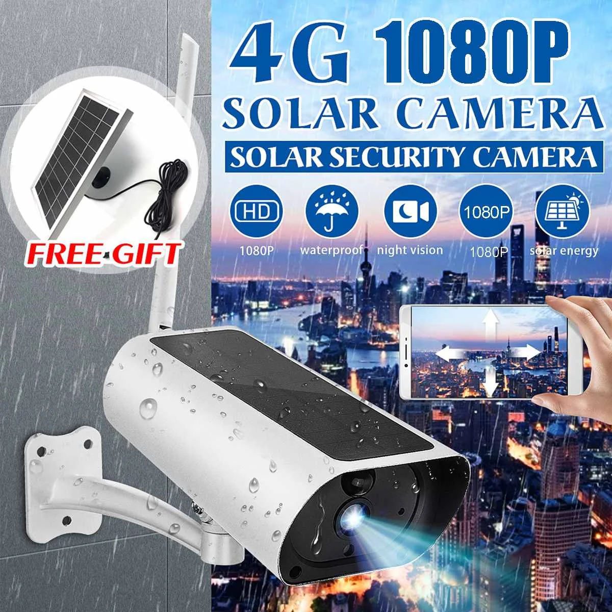 

Waterproof HD 1080P Solar Camera Infrared Night Vision 4G Intelligent Real-time Monitoring Voice Intercom Alarm Device