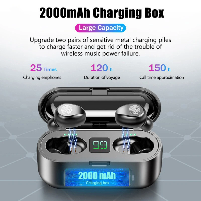 earphone F9 5 0 Bluetooth Earphones Touch Control headphones TWS Support iOS Android Phones HD Voice Call wireless earphones
