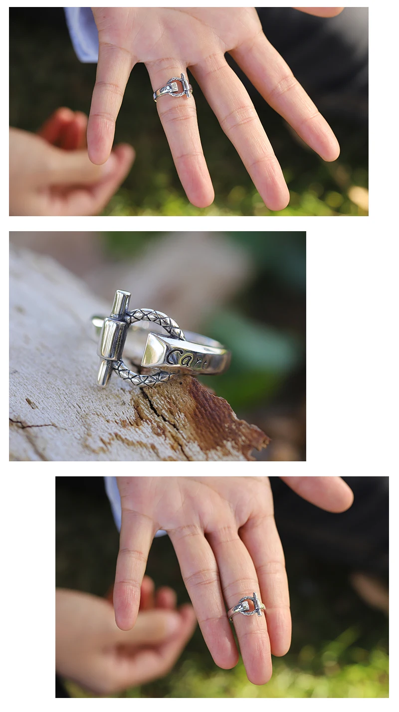 Кольца из стерлингового серебра 925 пробы для женщин, регулируемое кольцо с несколькими линиями, с большим камнем, золотыми буквами, гравированным крестом, ювелирное изделие