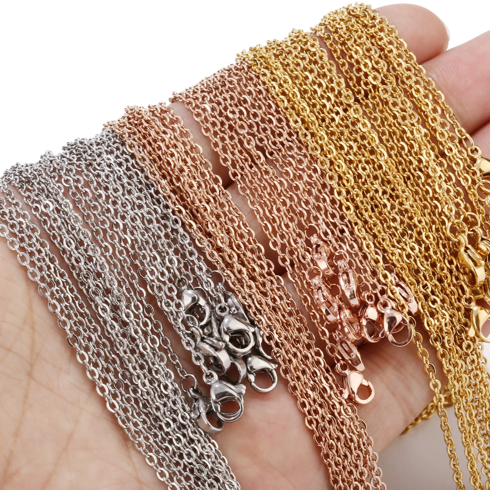 10pcs/lot 2mm Width Stainless Steel Gold/rose Gold Necklace Chains For