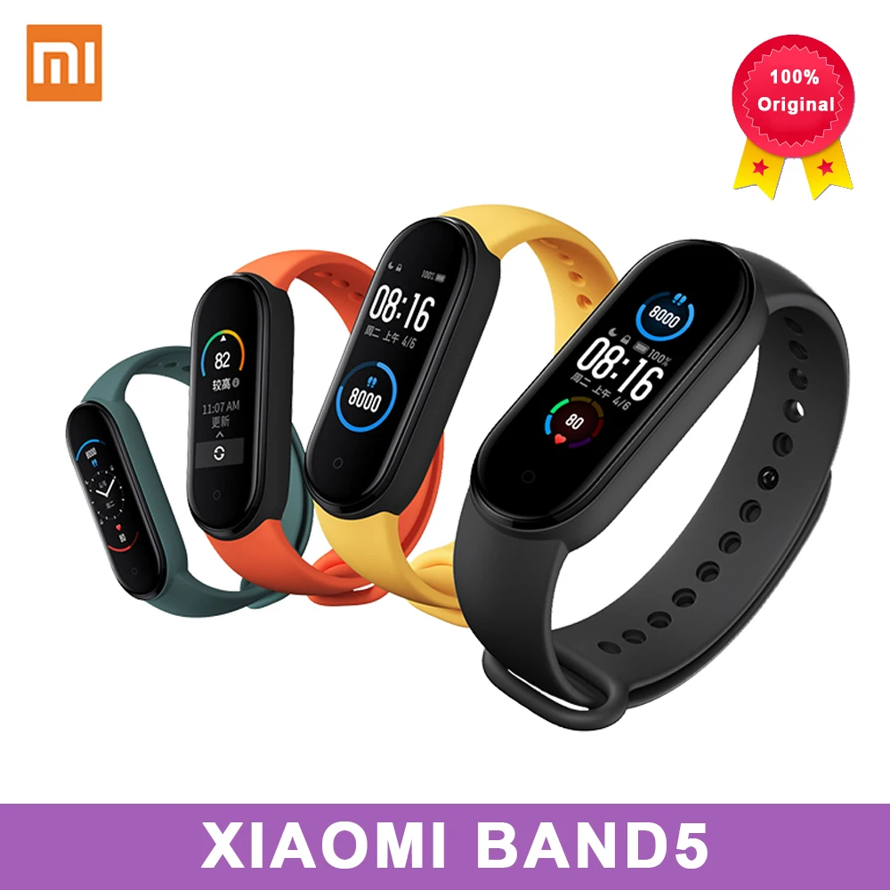 Оригинальный Смарт браслет Xiaomi Mi Band 5 цветной дисплей AMOLED 1 дюйма пульсометр