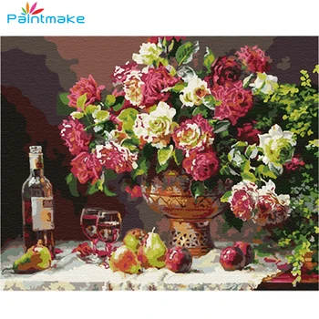 

Paintmake Flowers DIY Painting By Numbers Drawing Kits rose Oil Hand Painted On Canvas For Home Decor Art Picture Gifts