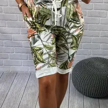 США женские цветочные повседневные штаны эластичные шорты Высокая летняя тонкая талия Пляжные штаны