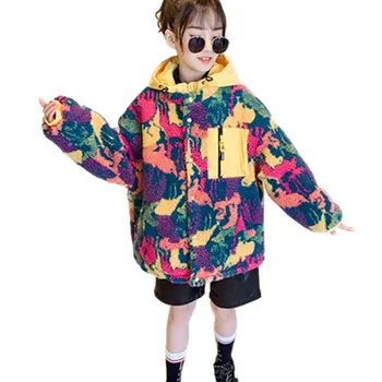 

5-13 Years Children Faux Fur Coat Baby Hooded Thicken Warm Jacket Girls Fashion Camouflage Overcoat Winter Kids Casual Outerwear
