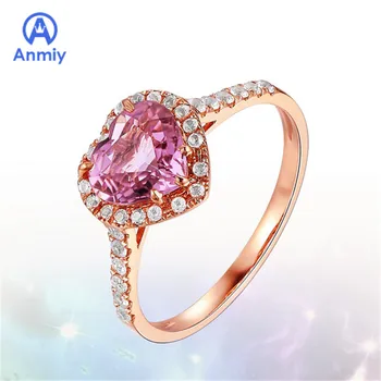 

Anmiy New High-end Pink Heart-shaped Tourmaline Color Open Ring for Women
