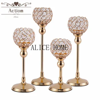 

Crystal Tealight Candle Holders Wedding Table Centerpiece Metal Glass Candlesticks Stand Dining Room Party Christmas Decoraction