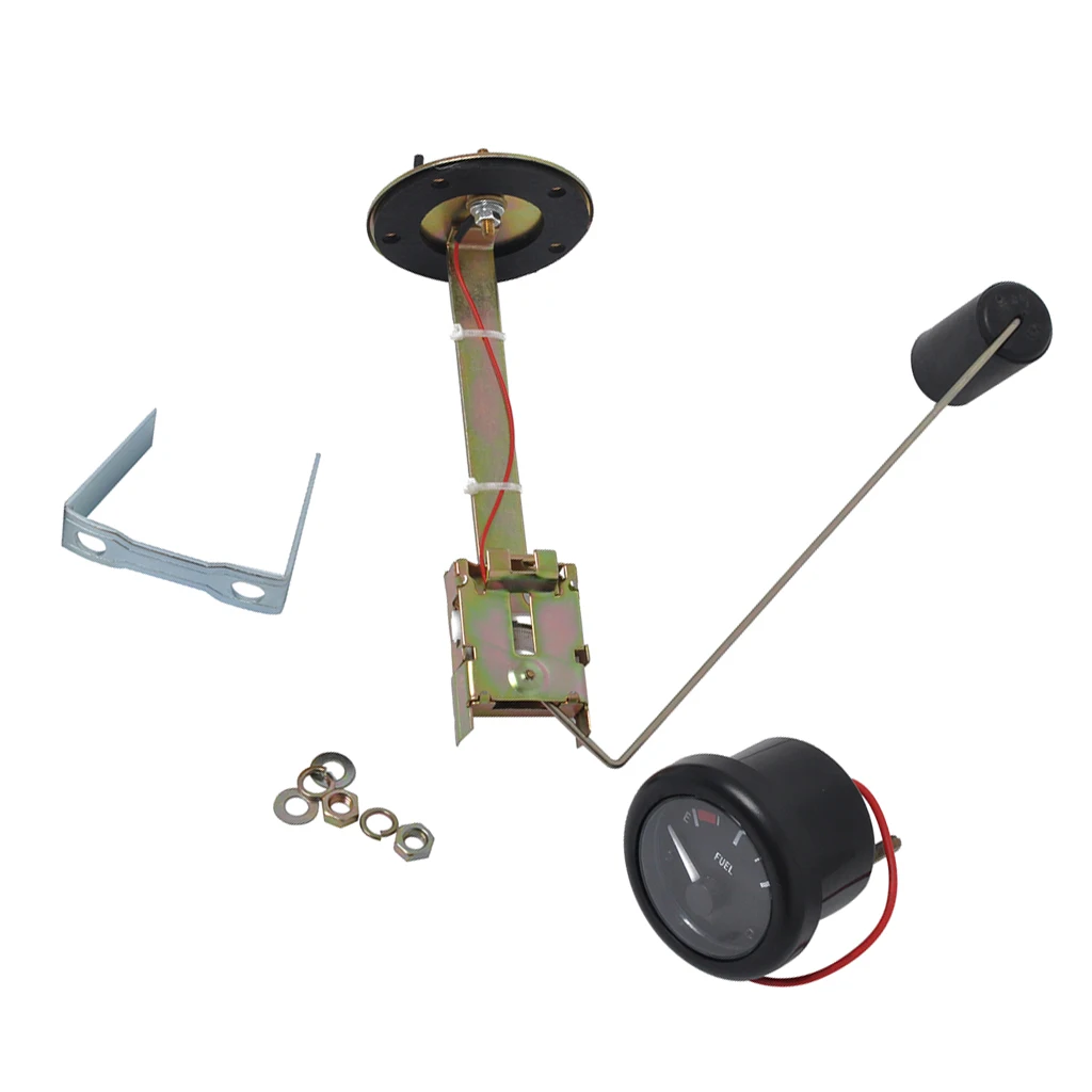 12V 2 inch 52mm Marine Dash Mounted Fuel Lever Gauge & 350mm Sensor  - E-1/2-F Indicating Range - Black