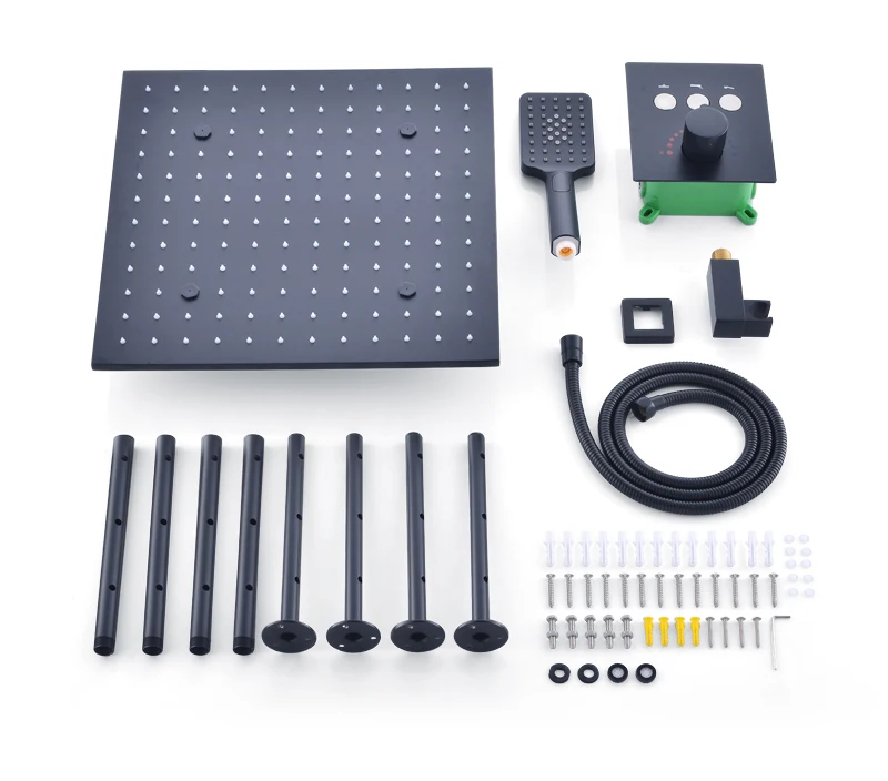 hm Black Thermostat 16 inch Shower System Button Shower Faucets Three Way Out of the Water Brass Large Shower Set  (32)