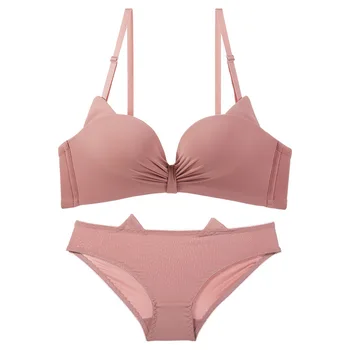 

Spring and Summer New Seamless Underwear Set Female No Steel Ring Solid Color Sweet Girl Small Chest Gathered Adjustable Bra