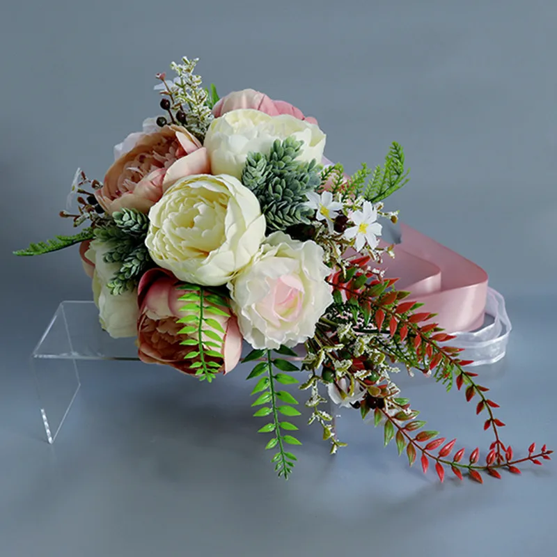Имитация невесты Шелковый цветок дерево пион пюре букет на открытом воздухе свадьба фото сцена свойства свадебный букет