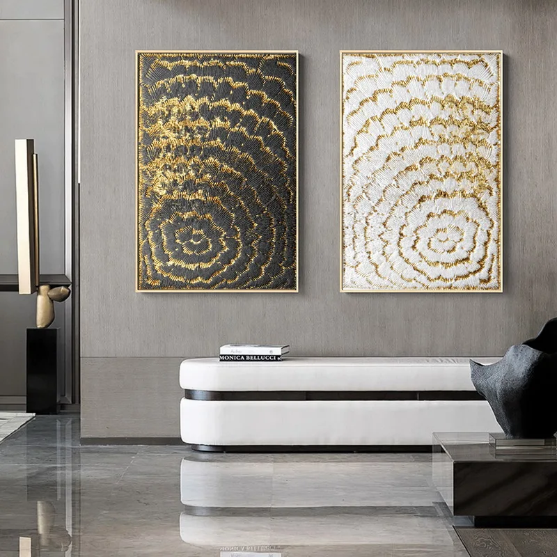 

Nordic Modern Abstract Annual Rings Gold Foil Canvas Painting Wall Art Minimalism Posters and Prints Pictures Home Wall Decor