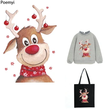 

Poemyi Cute Deer Patches for Christmas Iron-on Transfer for Clothing Anime Elk Parches Stripe Stickers on Clothes Kids Jacket R