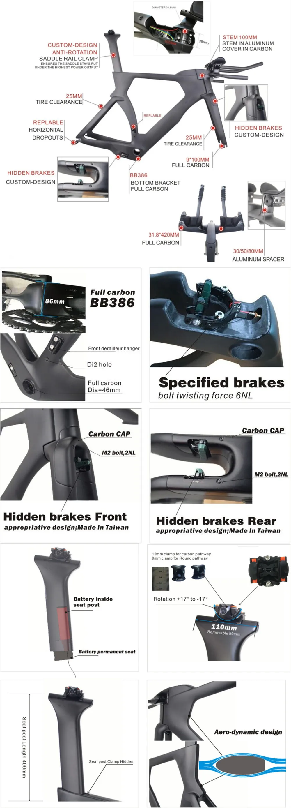 Winowsports 700C Complete Bike TT Bicycle Time Trial Triathlon Carbon Fiber Frame with R8000 Ultegra and Di2 R8060 groupset