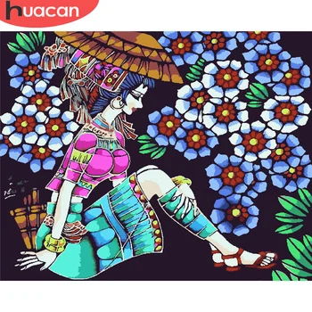 

HUACAN Painting By Numbers Girl Flower Hand Painted Paintings Drawing On Canvas DIY Pictures By Number Portrait Kits Home Decor