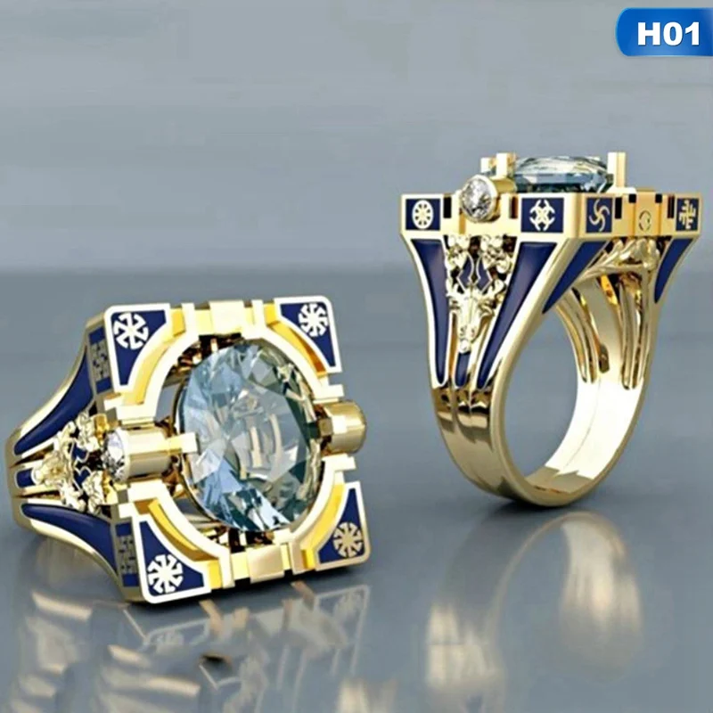 Модные геометрические прямоугольной формы золотые кольца для мужчин буддизм чакра хна заполнены Круглый Циркон Камень кольцо в индийском стиле, украшения