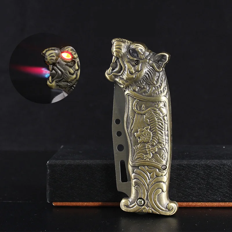 

Metal Gas Lighter Windproof Torch Lighter Portable Inflatable Lighter with Cigar Cutter Cigarette Accessories Gadgets for Men