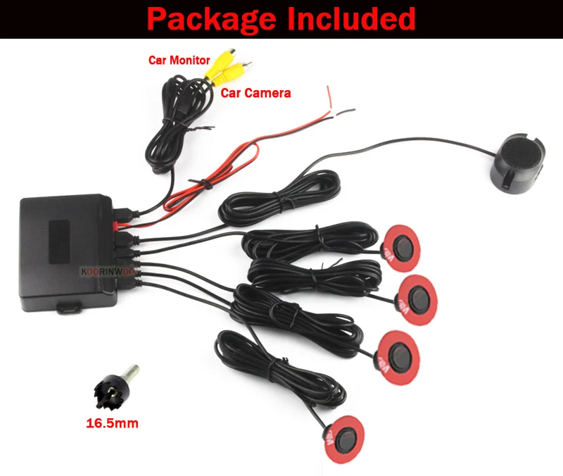 Koorinwoo Latest Flat 16.5MM Rotate Radars 4/6/8 Car Video Parking Sensor Black Reverse Backup Radar Car Detector Parking System