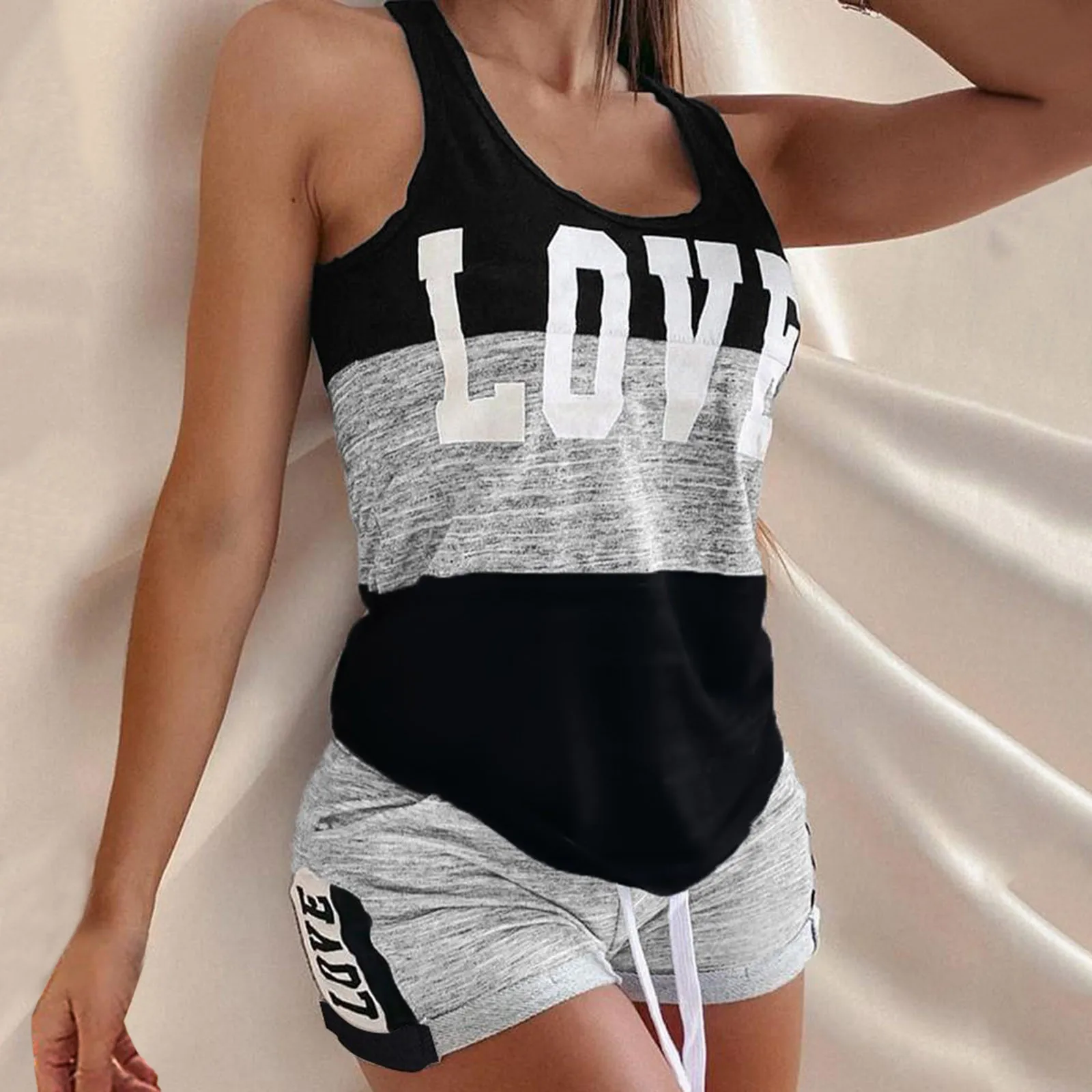 Chándal De empalme sin mangas para Mujer, pantalones cortos informales De verano para Fitness, ropa De descanso, moda De Treino Mulher
