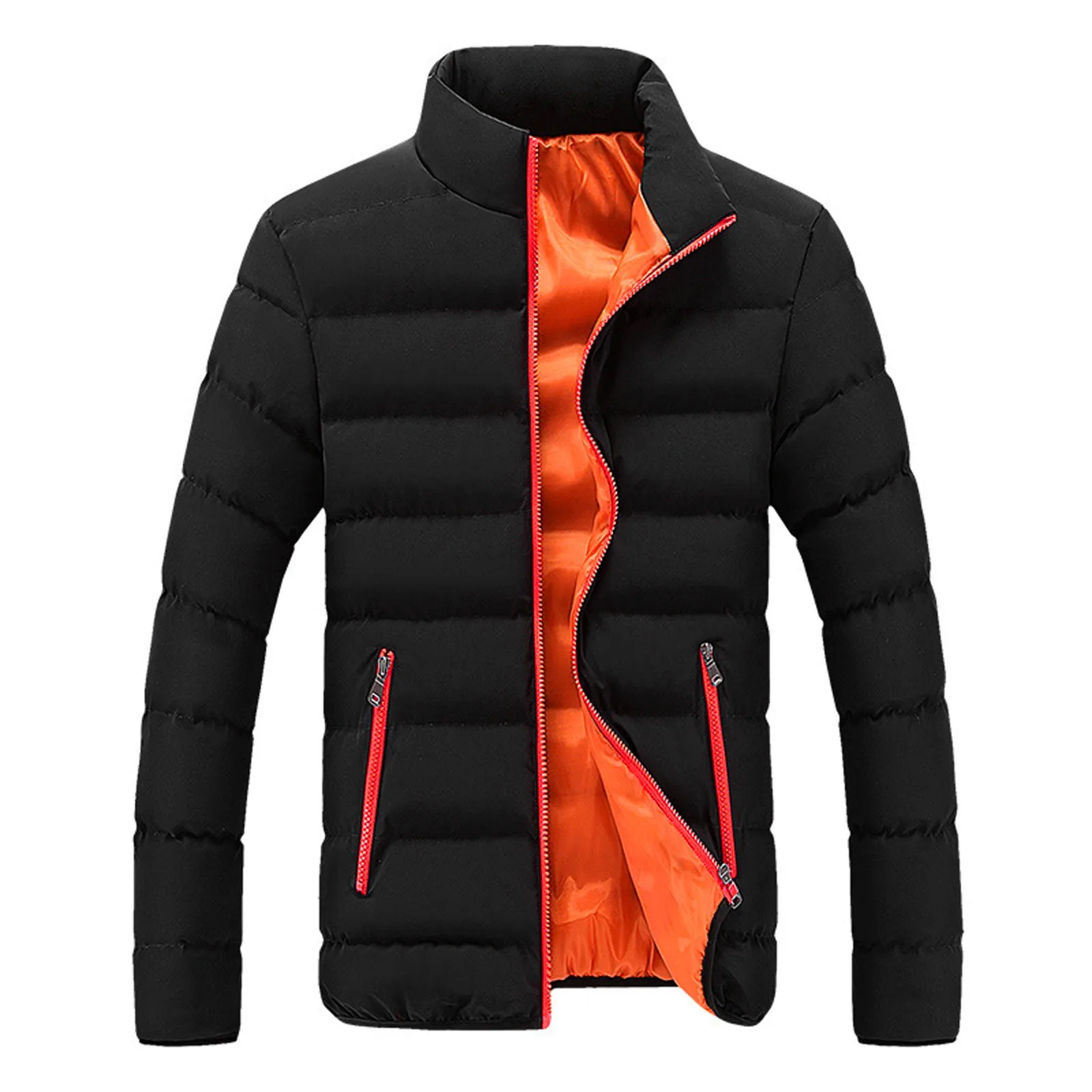 Parkas cálidas para hombre, chaqueta ajustada de ajuste grueso, abrigo de burbujas, chaqueta informal para el aire libre con cremallera para hombre, chaqueta de invierno con bolsillo, #40
