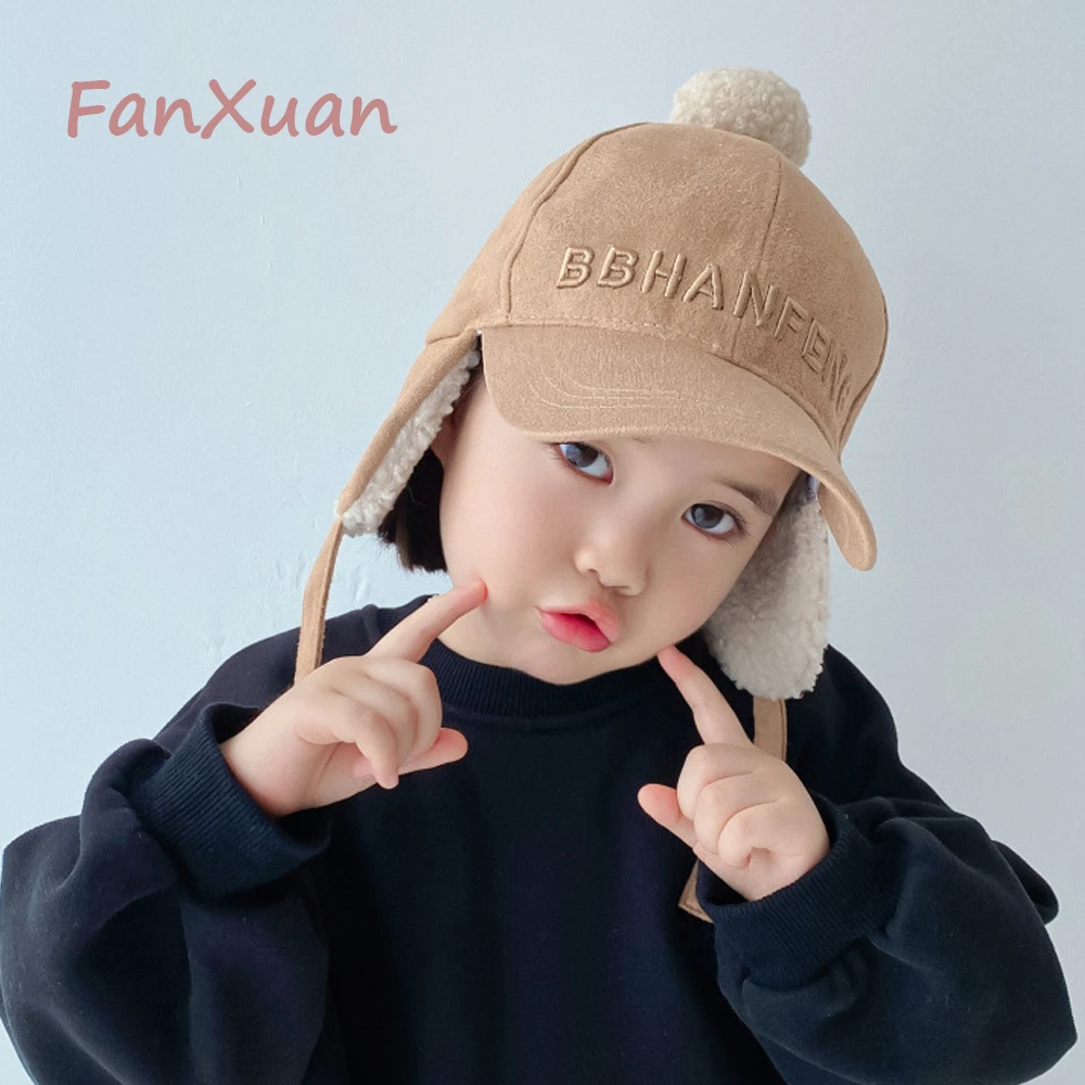 navy blue bomber hat Cute Kids Hat with Earflaps Spring & Fall Children's Hat Boys & Girls Baseball Cap Solid Color Peaked Cap 3-7years Dual-use white camo bomber hat