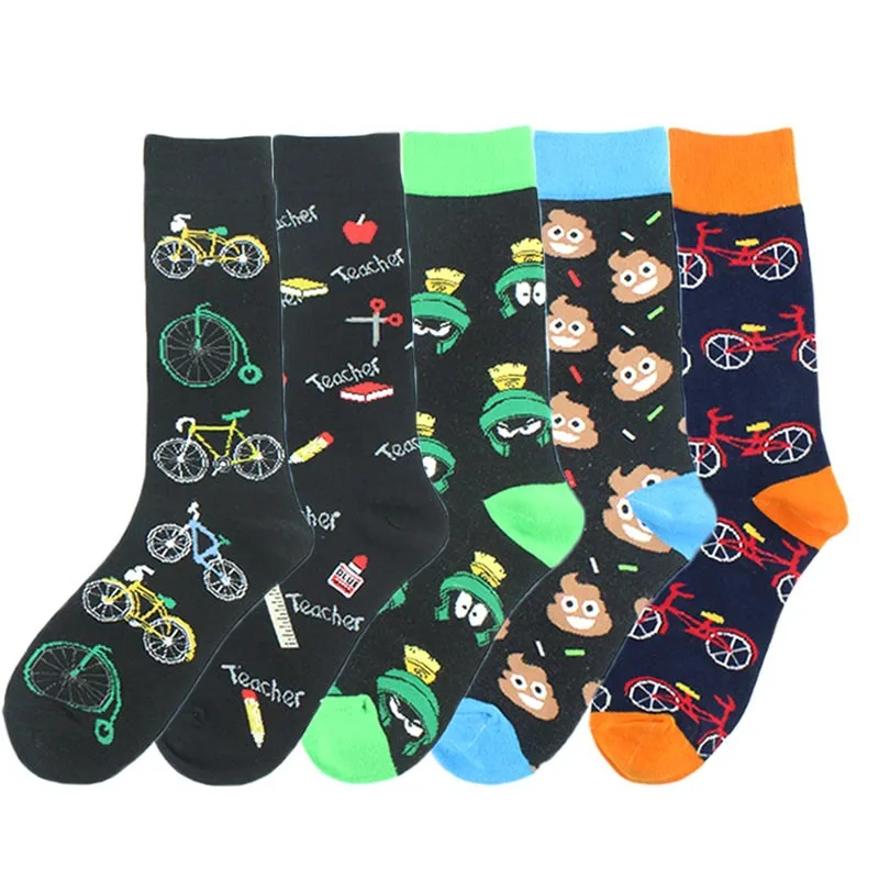 Funky Crazy мужские хлопковые носки с рисунком велосипеда и какашек, повседневные носки в стиле Харадзюку, дизайнерский бренд, новинка, подарок в стиле хип-хоп