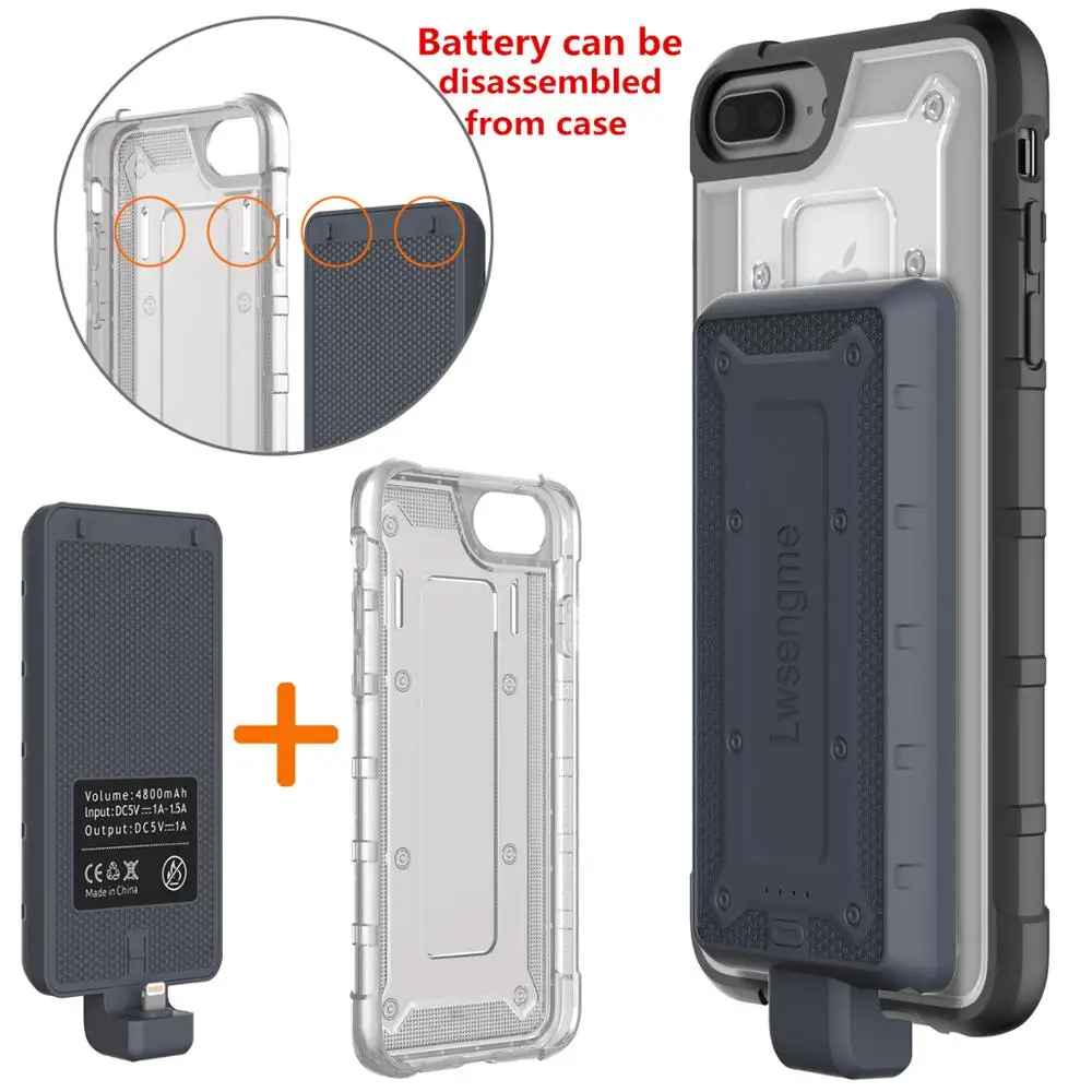 

Portable Charging Case with 4800mAh Detachable Battery For iPhone 8P/7P/6P/6sP (5.5 inches)