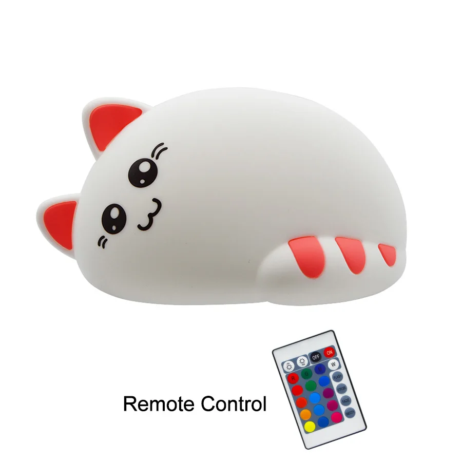 Pink with controller Симпатичные животные силиконовые ночник USB перезаряжаемые с сенсорным датчиком и дистанционным изменение цвета лампы для детей подарки на день рождения - Испускаемый цвет: Pink with controller