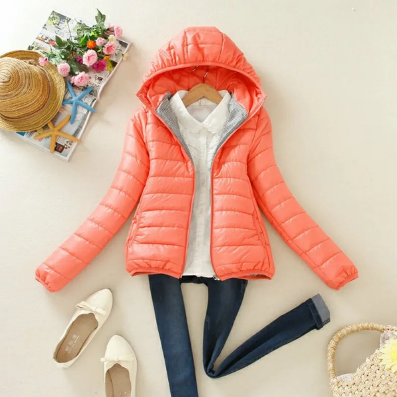 Brand Woman Spring Padded Warm Coat Ultra Light Duck Down Padded Jacket Short Female Overcoat Slim Solid Coat Portable Parkas