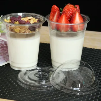 

50pcs Disposable double layer yogurt cup with lid transparent PET plastic cup cold drink packaging cups fruit salad cups