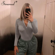 Simenual Casual Skinny Solid Zipper Women Bodysuits Long Sleeve 2020 Fashion Spring Fitness Sporty Bodysuit Basic Workout Romper