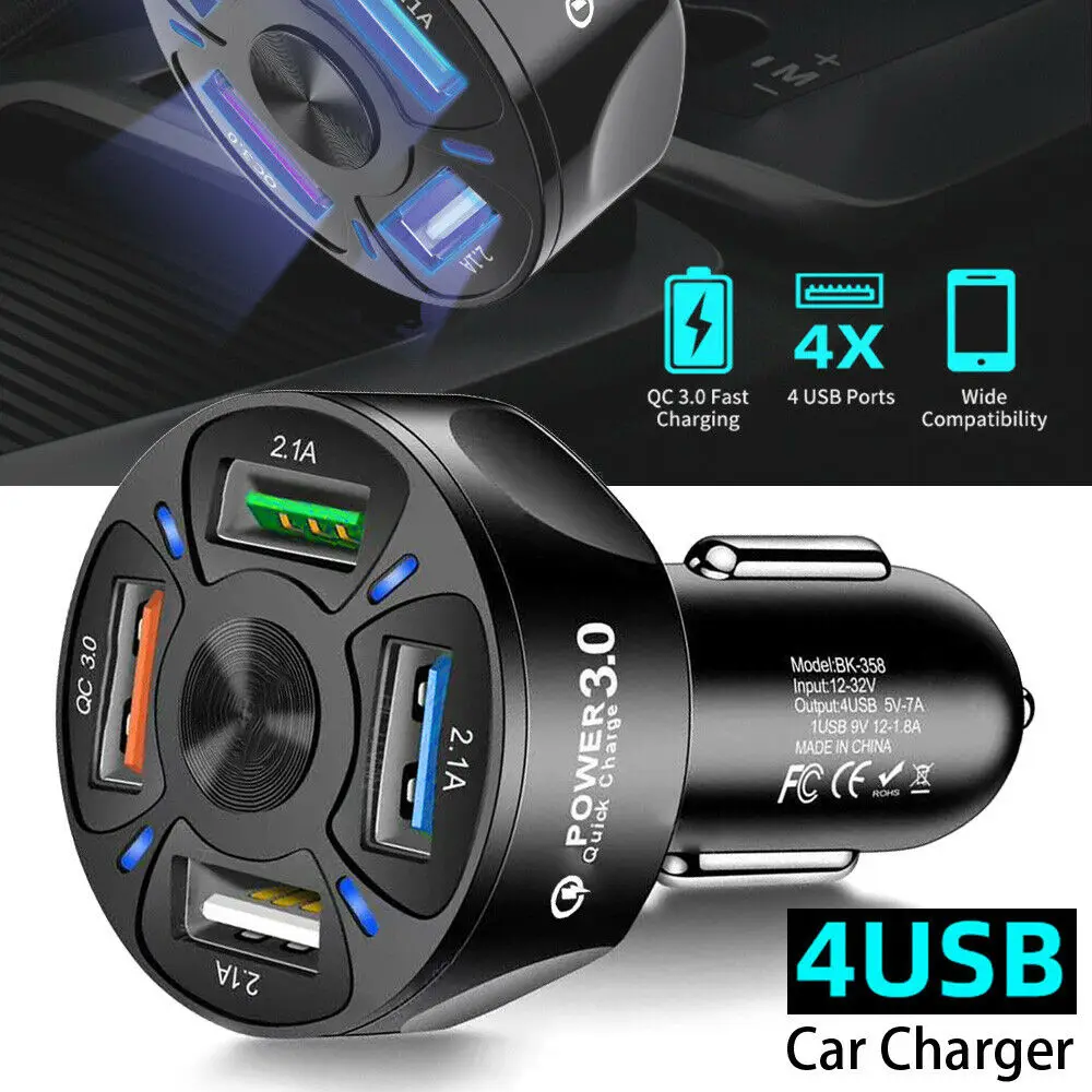 Fast Car Charger 4 Port USB 7A For 