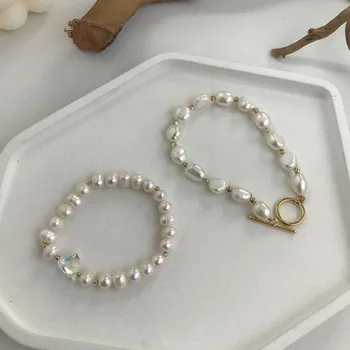 

Genuine Natural Baroque Pearl Bracelets White Freshwater Pearl Jewelry Gift For Women Fashion Crystal Bracelets 2019