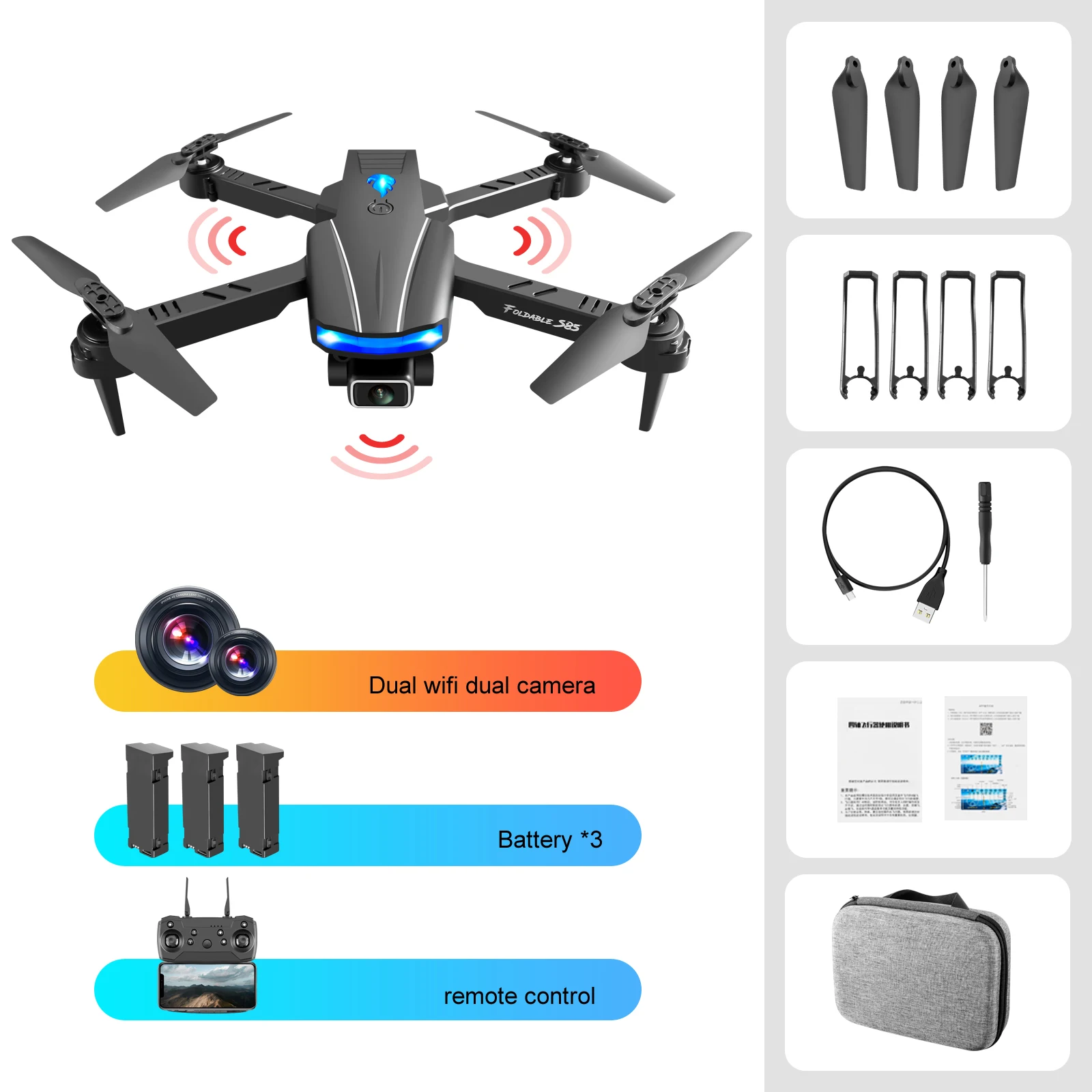 outdoor rc helicopter S85 Pro Quadcopter 4K HD Dual Camera Wifi FPV Drones With Infrared Obstacle Avoidance Rc Helicopter Quadcopter Mini Drone Toys remote control helicopter RC Helicopters