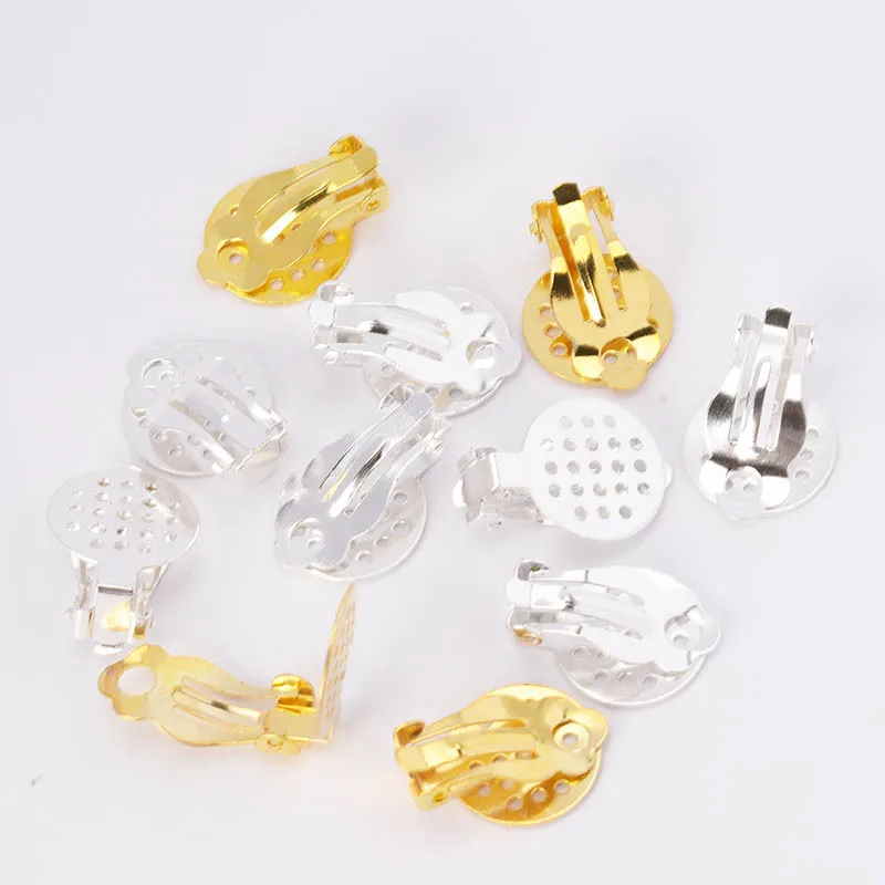 

50pcs Gold Silver Color Ear Clip with 15mm Hole Bezel Blanks Cabochons Setting Diy Earrings Components Jewelry Findings Supplier