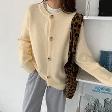 

Women Autumn O Neck Warn Cardigan Solid Color Cardigan Sweater Winter New Korean Short Loose Sweater Long Sleeve Knitted Jacket