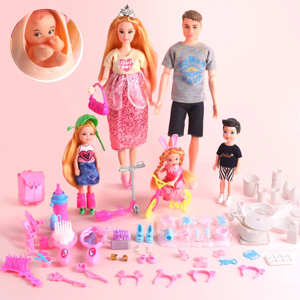 Venda quente 5-pessoa famílias casal combinação crianças brinquedos boneca  grávida mãe/papai/menina/menino/bebê para barbie diy jogo presente de natal  - AliExpress
