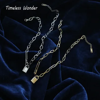 

Timeless Wonder Titanium Lock Choker Necklace Women Stainless Steel Jewelry Gothic Boho Top Ins Party BF Japan Gift Trendy 3644