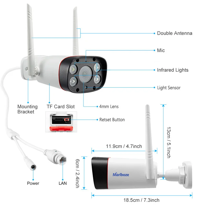 Marlboze 1080P наружная внутренняя wifi камера водонепроницаемая цилиндрическая ip-камера веб-камера приложение ночного видения дистанционное управление домашняя камера