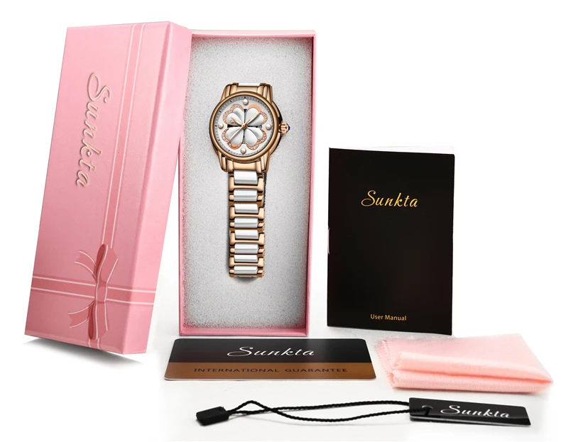 SUNKTA Топ бренд класса люкс водонепроницаемые женские часы; мода и простота керамические кварцевые часы Женское платье часы Relogio Feminino+ коробка