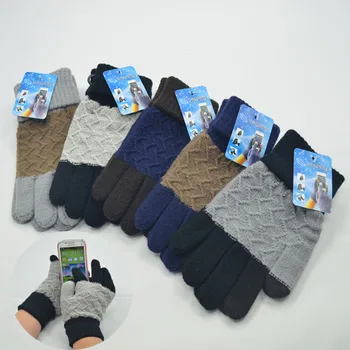 

Mens Warm Touch Screen Gloves Winter Thermal Wool Knitted Gloves with Fleece Mittens Assorted Colors