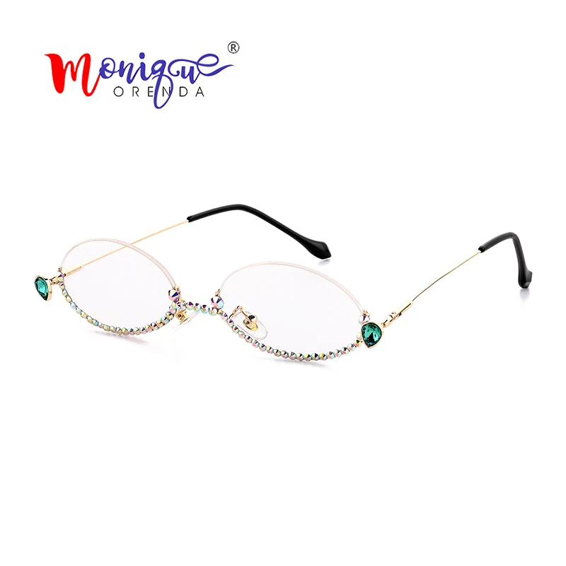 

Oval Glasses Frame Woman Sun Glasses Retro Rimless Clear lens Pink Green Crystal Eyeglasses Transparent Shades Oculos