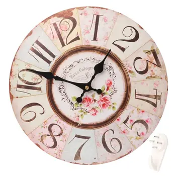 

12 12 Inch French Vintage Style Wall Clock Shabby Chic Floral Patchwork Battery Operated Silent Non-Ticking Digital Quiet Sweep