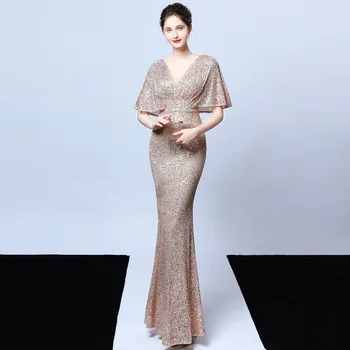 

Sexy Mermaid Evening Dresses V-Neck Sequined Long Evening Gowns Party fashion Sparkle Evening Dress