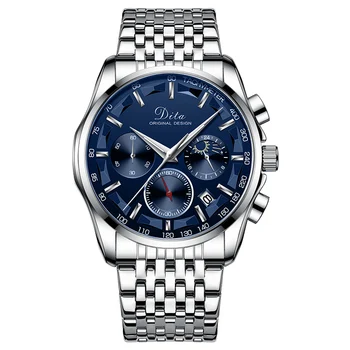 

Men's Business Watch Stainless Steel Black Dial Top Brand Luxury Quartz Clock Waterproof Silver Large Dial Watch Men