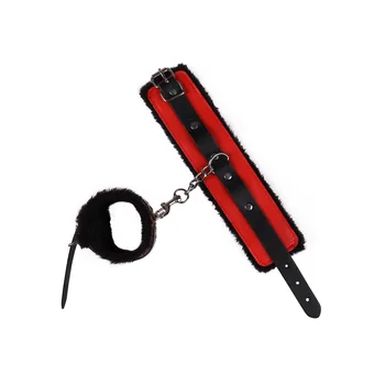 Fetish Bondage Kit of Plush Leather Handcuffs Ankle Cuffs Strap Rope with Cross Buckle Tied Belt for Men Women Bdsm Sex Toys 5