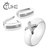 2022 Trend Black White Stainless Steel Jewelry Set Ceramic For Women AAA Bling Cubic Zircon Ring Earring Set Christmas Gift ► Photo 1/6