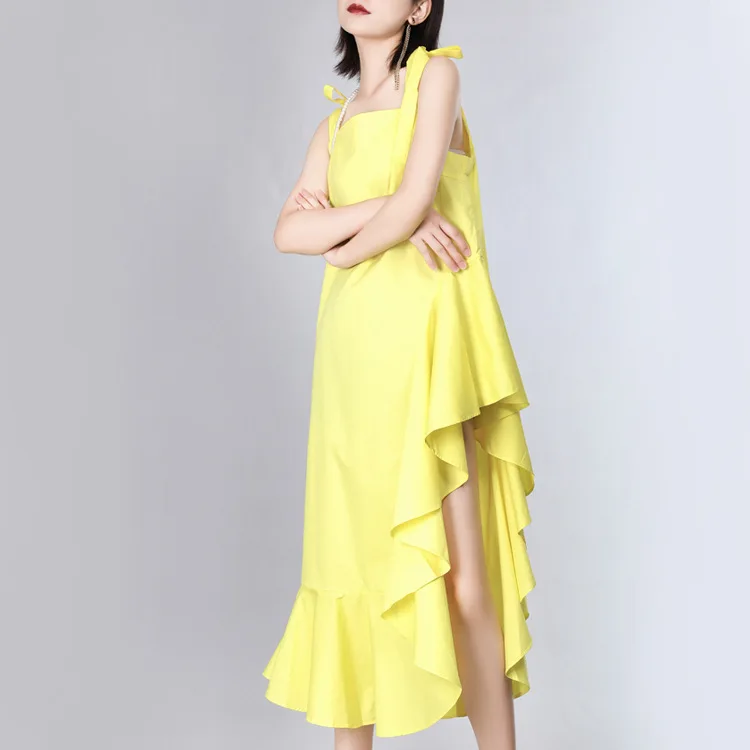 

Dress summer net red high street fashion lace asymmetric design Ruffle Dress