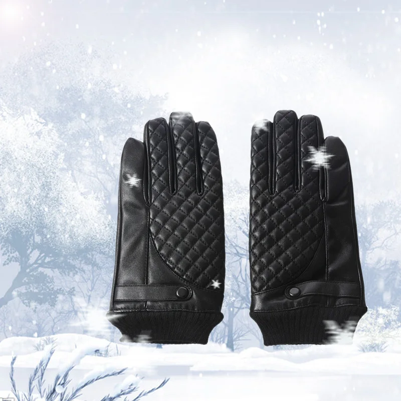 1 Pair Men Winter Thermal Waterproof Bike Bicycle Cycling Touch Screen Sports Gloves, Black Oblique grid