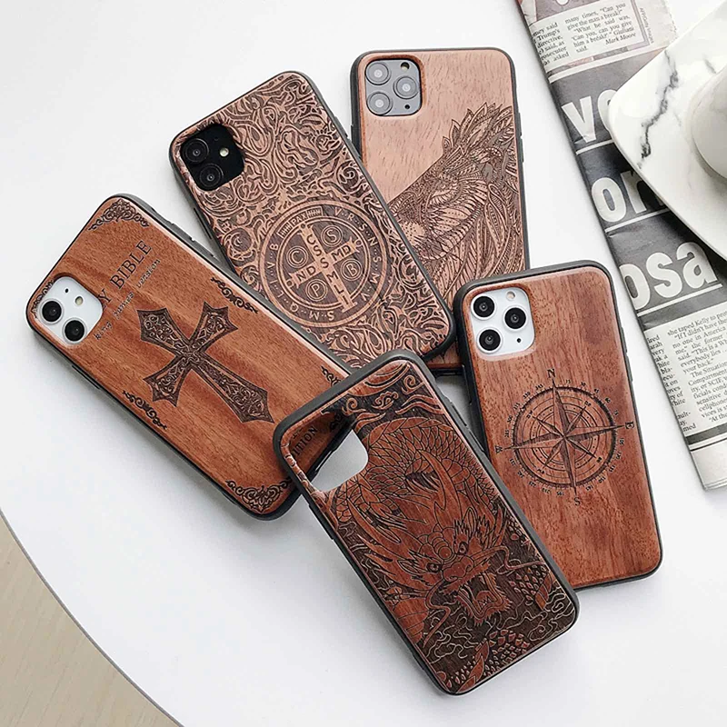 wlzcyhbd 100% Natural Wooden 3D Relief Hard Phone Cases For iPhone 11 Pro Max X Xr Xs 7 8 Plus Vintage Real Rosewood Cover |