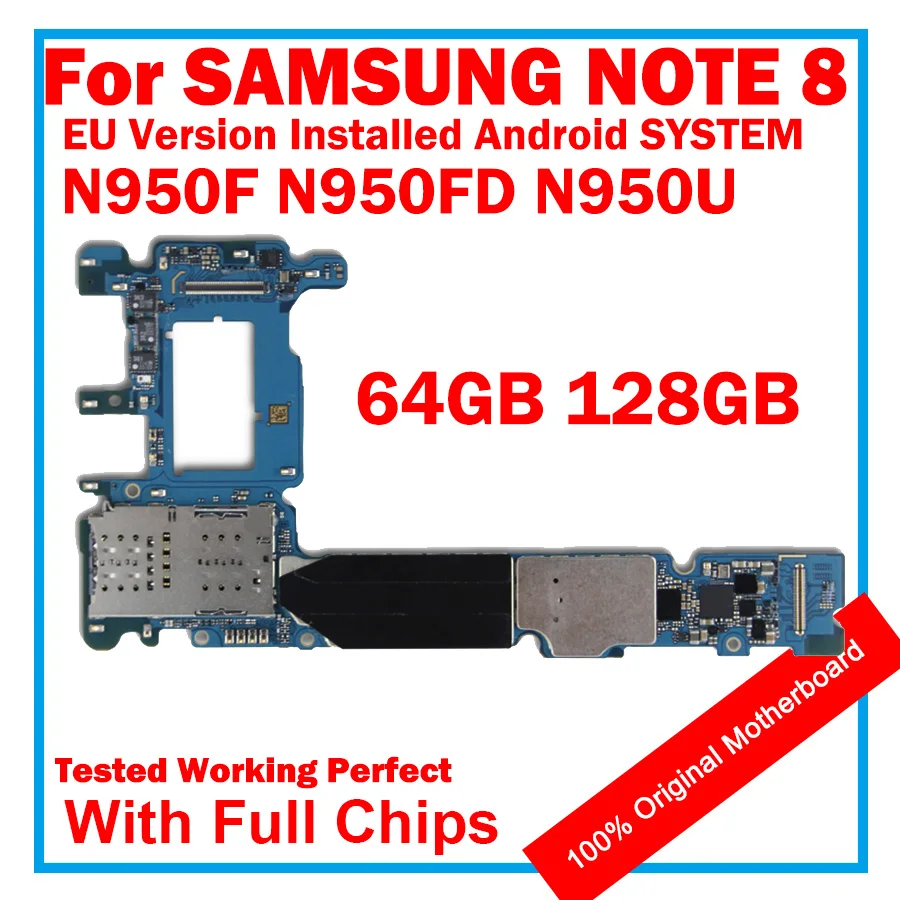Eu версия оригинальный 128 ГБ для Samsung Galaxy Note 8 N950F N950U N950FD 64GB системная плата